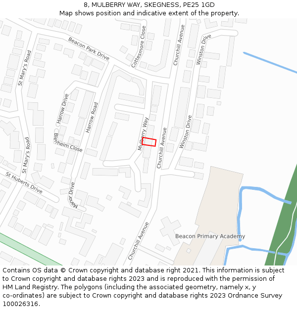 8, MULBERRY WAY, SKEGNESS, PE25 1GD: Location map and indicative extent of plot