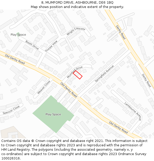 8, MUMFORD DRIVE, ASHBOURNE, DE6 1BQ: Location map and indicative extent of plot