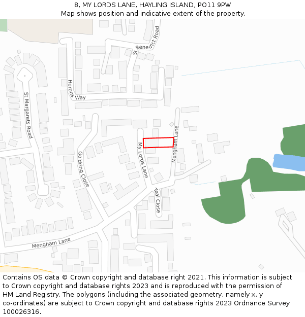 8, MY LORDS LANE, HAYLING ISLAND, PO11 9PW: Location map and indicative extent of plot