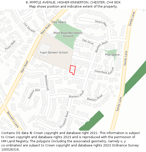 8, MYRTLE AVENUE, HIGHER KINNERTON, CHESTER, CH4 9DX: Location map and indicative extent of plot