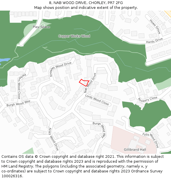 8, NAB WOOD DRIVE, CHORLEY, PR7 2FG: Location map and indicative extent of plot