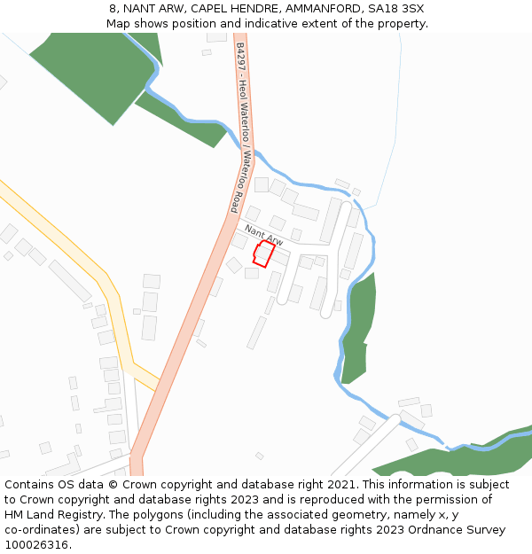 8, NANT ARW, CAPEL HENDRE, AMMANFORD, SA18 3SX: Location map and indicative extent of plot