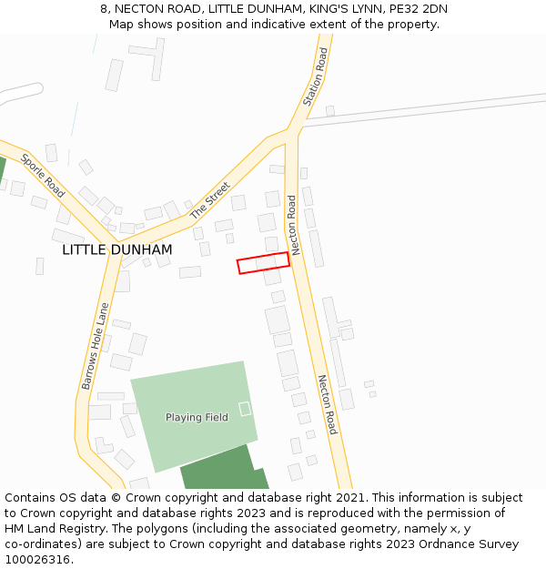 8, NECTON ROAD, LITTLE DUNHAM, KING'S LYNN, PE32 2DN: Location map and indicative extent of plot
