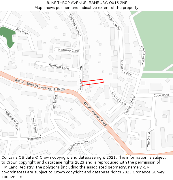 8, NEITHROP AVENUE, BANBURY, OX16 2NF: Location map and indicative extent of plot