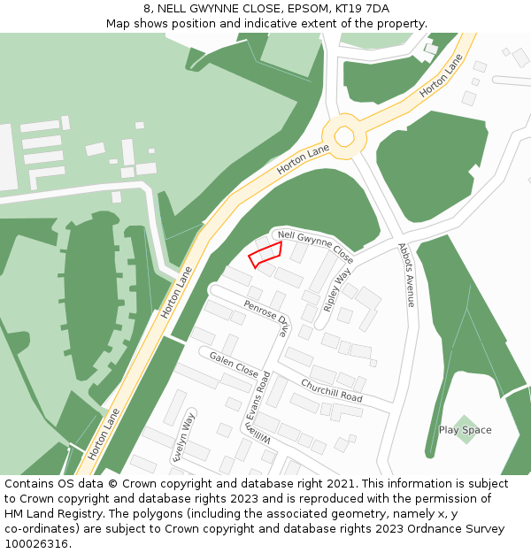 8, NELL GWYNNE CLOSE, EPSOM, KT19 7DA: Location map and indicative extent of plot