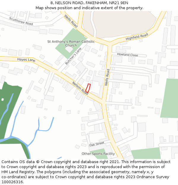 8, NELSON ROAD, FAKENHAM, NR21 9EN: Location map and indicative extent of plot