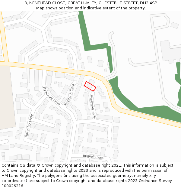 8, NENTHEAD CLOSE, GREAT LUMLEY, CHESTER LE STREET, DH3 4SP: Location map and indicative extent of plot