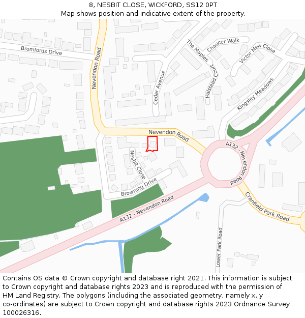 8, NESBIT CLOSE, WICKFORD, SS12 0PT: Location map and indicative extent of plot