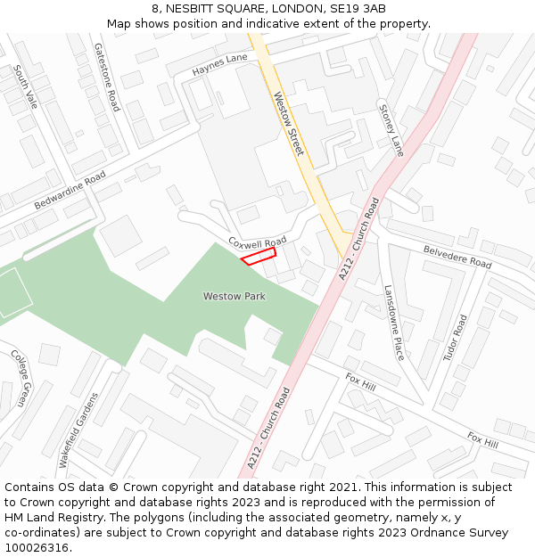 8, NESBITT SQUARE, LONDON, SE19 3AB: Location map and indicative extent of plot