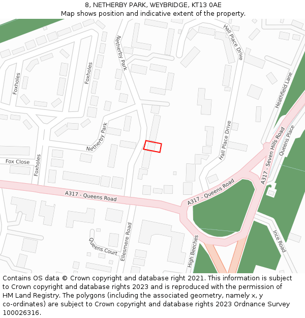 8, NETHERBY PARK, WEYBRIDGE, KT13 0AE: Location map and indicative extent of plot