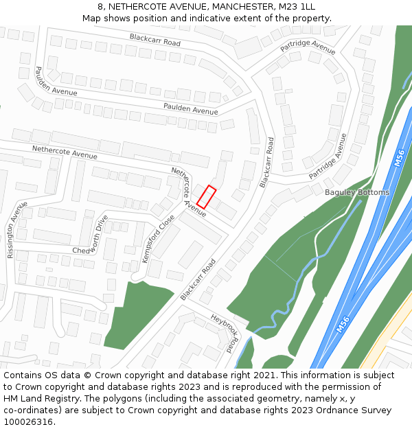 8, NETHERCOTE AVENUE, MANCHESTER, M23 1LL: Location map and indicative extent of plot