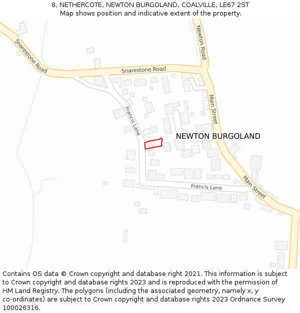 8, NETHERCOTE, NEWTON BURGOLAND, COALVILLE, LE67 2ST: Location map and indicative extent of plot