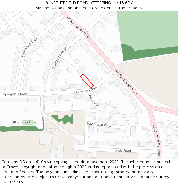8, NETHERFIELD ROAD, KETTERING, NN15 6DY: Location map and indicative extent of plot