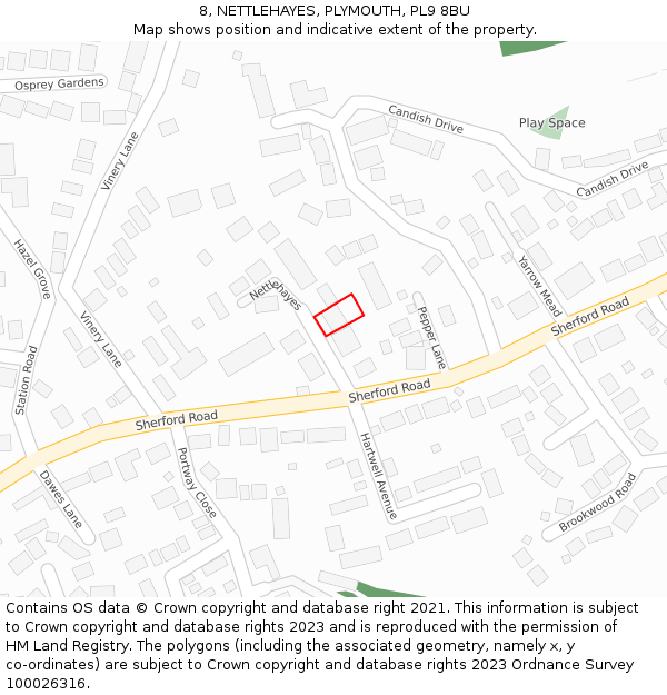 8, NETTLEHAYES, PLYMOUTH, PL9 8BU: Location map and indicative extent of plot