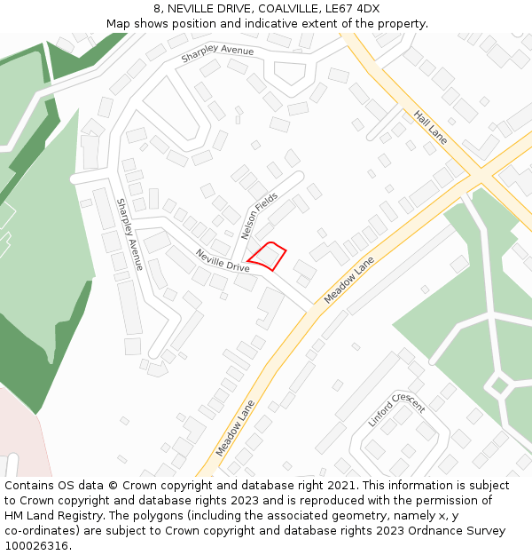 8, NEVILLE DRIVE, COALVILLE, LE67 4DX: Location map and indicative extent of plot