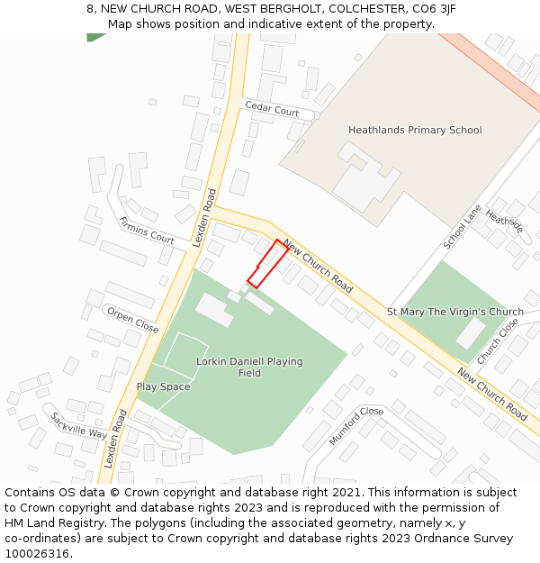 8, NEW CHURCH ROAD, WEST BERGHOLT, COLCHESTER, CO6 3JF: Location map and indicative extent of plot