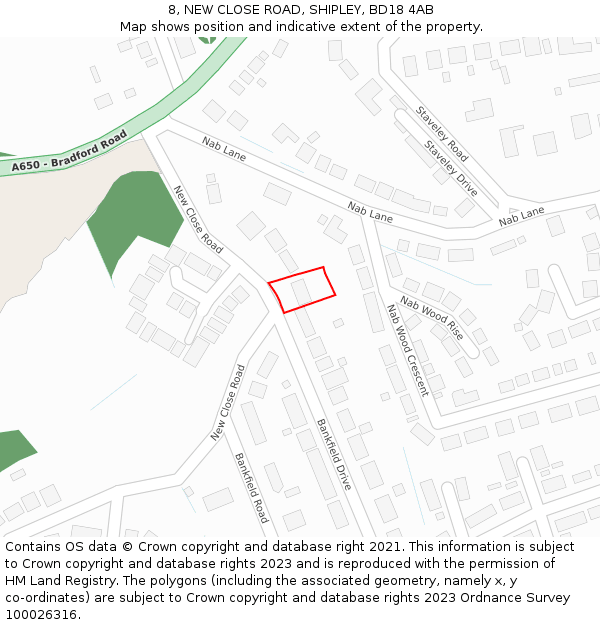 8, NEW CLOSE ROAD, SHIPLEY, BD18 4AB: Location map and indicative extent of plot