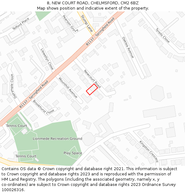 8, NEW COURT ROAD, CHELMSFORD, CM2 6BZ: Location map and indicative extent of plot