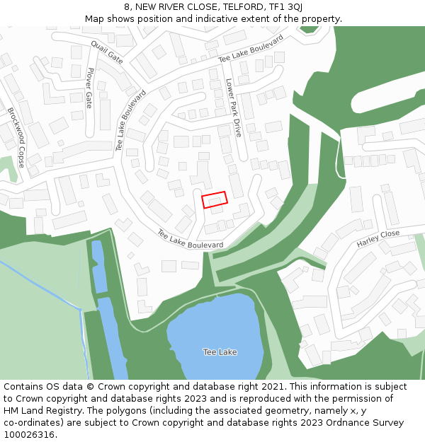 8, NEW RIVER CLOSE, TELFORD, TF1 3QJ: Location map and indicative extent of plot