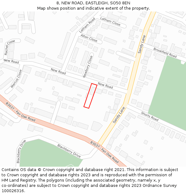 8, NEW ROAD, EASTLEIGH, SO50 8EN: Location map and indicative extent of plot