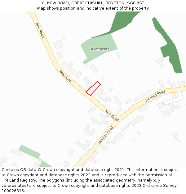 8, NEW ROAD, GREAT CHISHILL, ROYSTON, SG8 8ST: Location map and indicative extent of plot