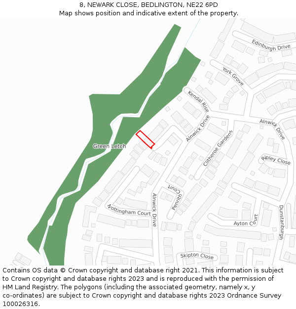 8, NEWARK CLOSE, BEDLINGTON, NE22 6PD: Location map and indicative extent of plot