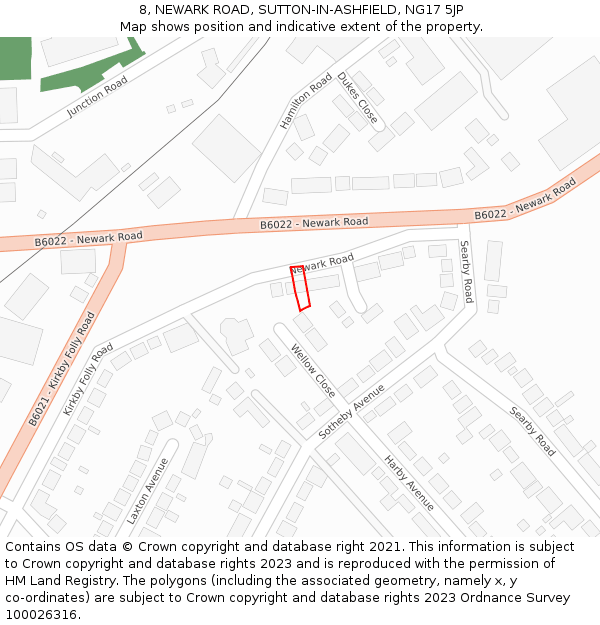 8, NEWARK ROAD, SUTTON-IN-ASHFIELD, NG17 5JP: Location map and indicative extent of plot