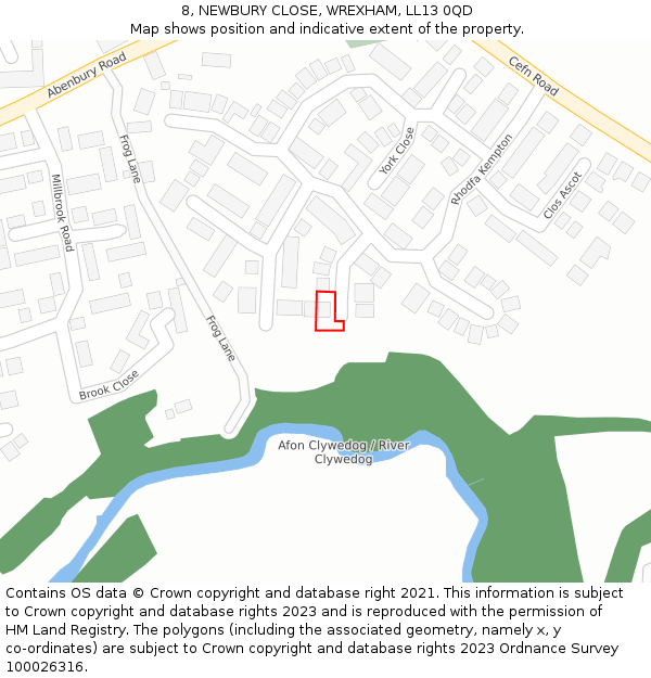 8, NEWBURY CLOSE, WREXHAM, LL13 0QD: Location map and indicative extent of plot