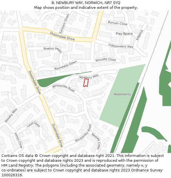 8, NEWBURY WAY, NORWICH, NR7 0YQ: Location map and indicative extent of plot