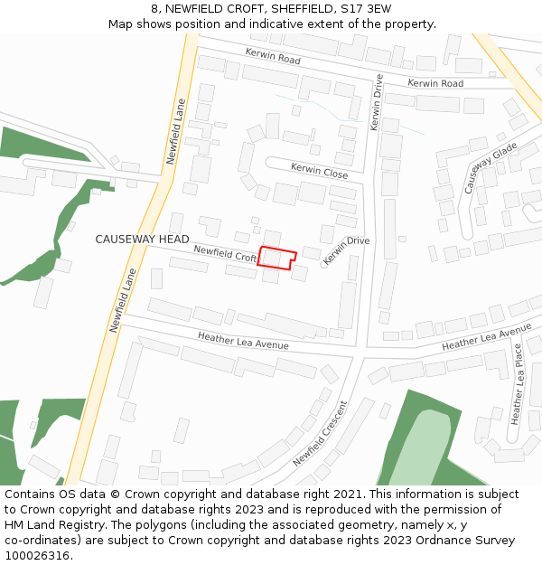 8, NEWFIELD CROFT, SHEFFIELD, S17 3EW: Location map and indicative extent of plot