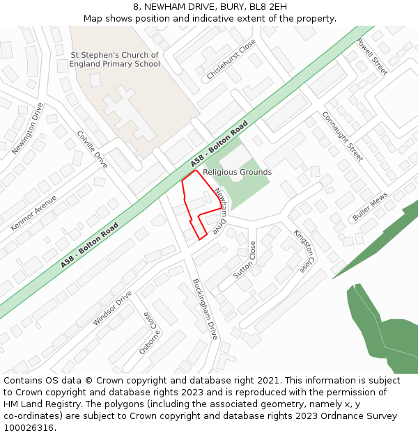 8, NEWHAM DRIVE, BURY, BL8 2EH: Location map and indicative extent of plot