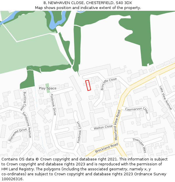 8, NEWHAVEN CLOSE, CHESTERFIELD, S40 3DX: Location map and indicative extent of plot