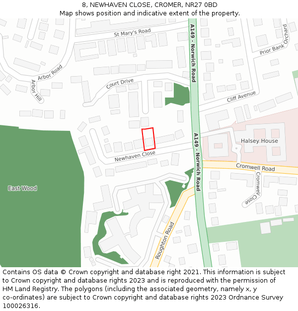 8, NEWHAVEN CLOSE, CROMER, NR27 0BD: Location map and indicative extent of plot