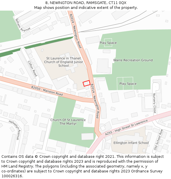 8, NEWINGTON ROAD, RAMSGATE, CT11 0QX: Location map and indicative extent of plot