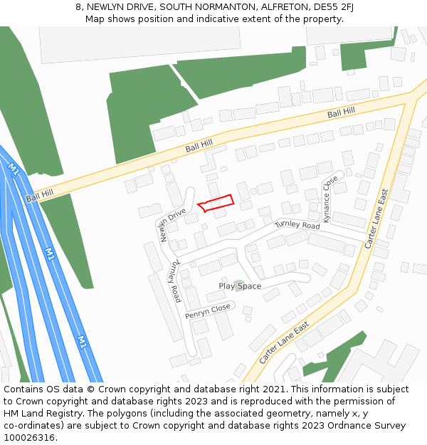 8, NEWLYN DRIVE, SOUTH NORMANTON, ALFRETON, DE55 2FJ: Location map and indicative extent of plot