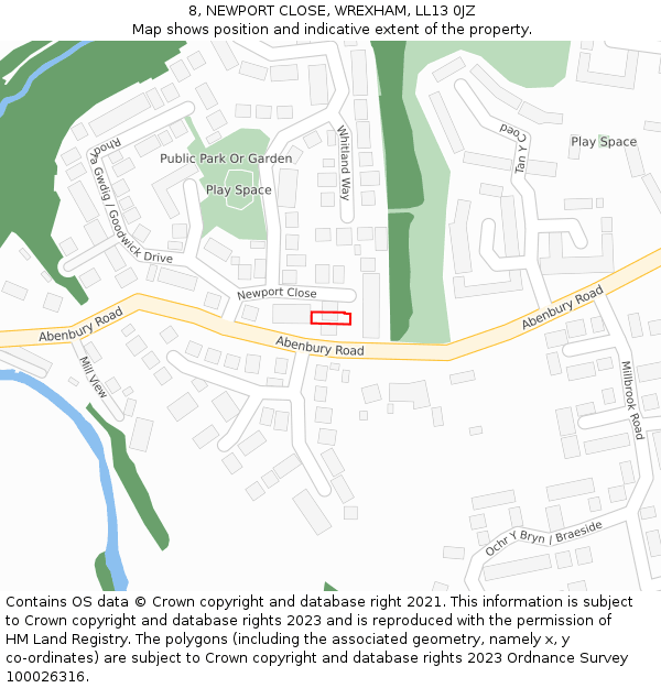 8, NEWPORT CLOSE, WREXHAM, LL13 0JZ: Location map and indicative extent of plot