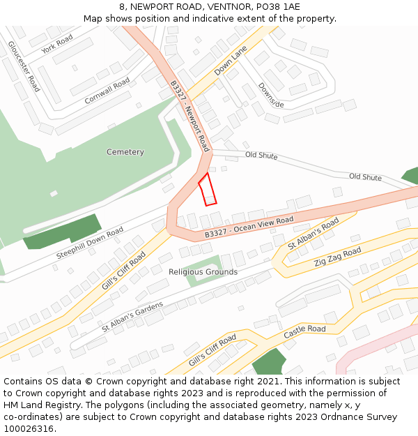 8, NEWPORT ROAD, VENTNOR, PO38 1AE: Location map and indicative extent of plot