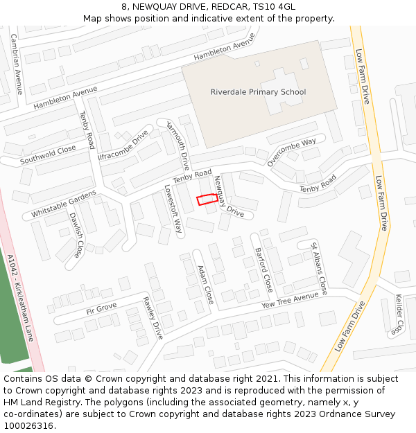 8, NEWQUAY DRIVE, REDCAR, TS10 4GL: Location map and indicative extent of plot