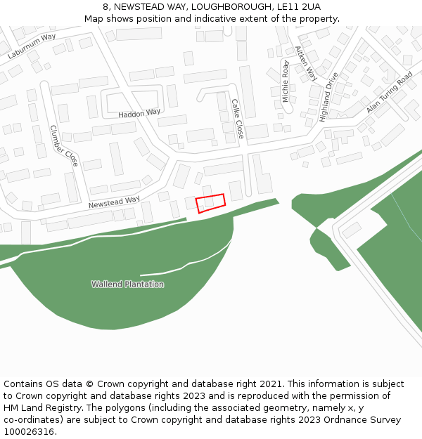 8, NEWSTEAD WAY, LOUGHBOROUGH, LE11 2UA: Location map and indicative extent of plot