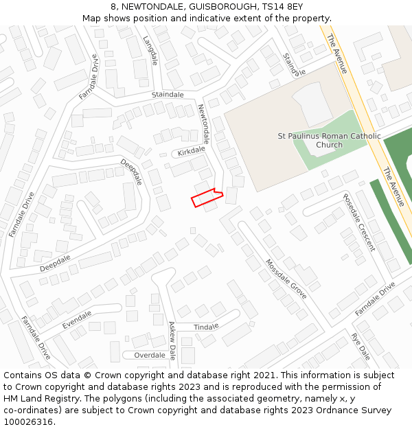 8, NEWTONDALE, GUISBOROUGH, TS14 8EY: Location map and indicative extent of plot