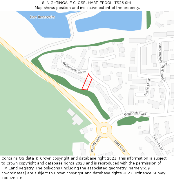 8, NIGHTINGALE CLOSE, HARTLEPOOL, TS26 0HL: Location map and indicative extent of plot