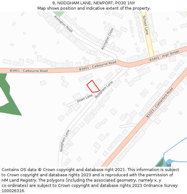 8, NODGHAM LANE, NEWPORT, PO30 1NY: Location map and indicative extent of plot