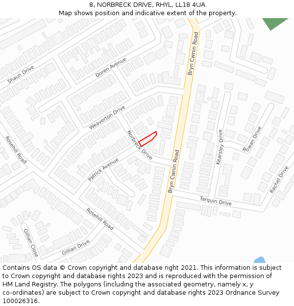 8, NORBRECK DRIVE, RHYL, LL18 4UA: Location map and indicative extent of plot