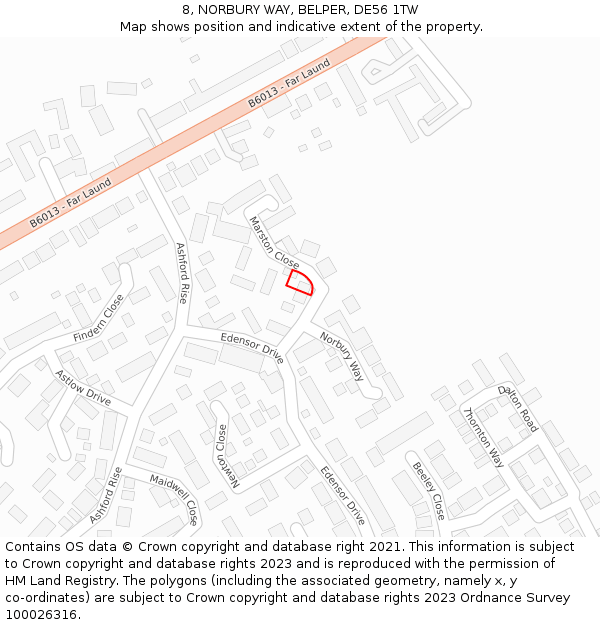 8, NORBURY WAY, BELPER, DE56 1TW: Location map and indicative extent of plot