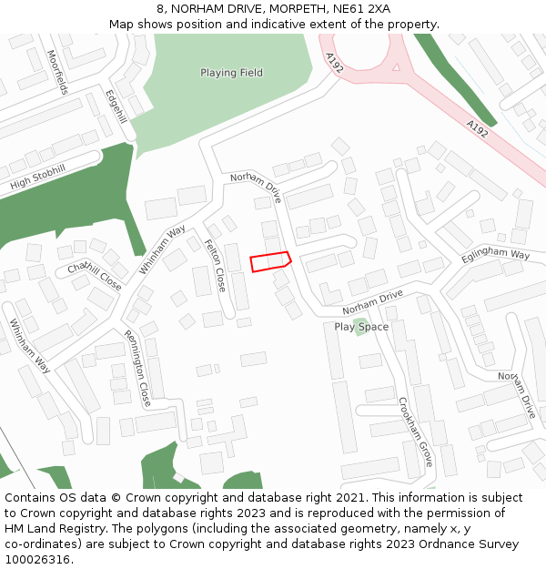 8, NORHAM DRIVE, MORPETH, NE61 2XA: Location map and indicative extent of plot