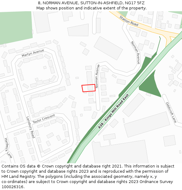 8, NORMAN AVENUE, SUTTON-IN-ASHFIELD, NG17 5FZ: Location map and indicative extent of plot