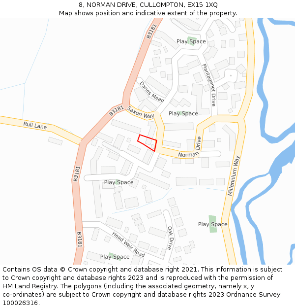 8, NORMAN DRIVE, CULLOMPTON, EX15 1XQ: Location map and indicative extent of plot