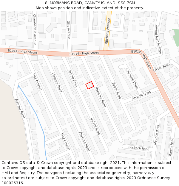 8, NORMANS ROAD, CANVEY ISLAND, SS8 7SN: Location map and indicative extent of plot