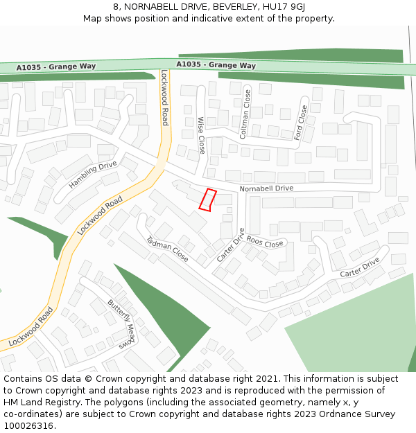 8, NORNABELL DRIVE, BEVERLEY, HU17 9GJ: Location map and indicative extent of plot