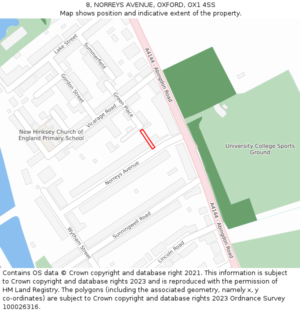 8, NORREYS AVENUE, OXFORD, OX1 4SS: Location map and indicative extent of plot